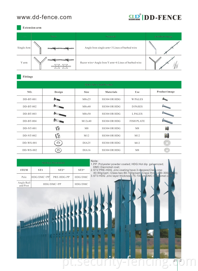 Aço Palisade Cerca W Perfil Palisade Fence Hot Dipped Galvanized Palisade Cerking